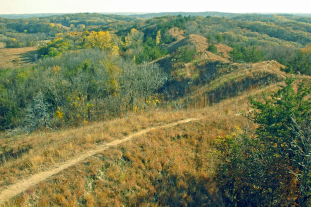 Trail on ridgetop through Loess Hills in western Iowa