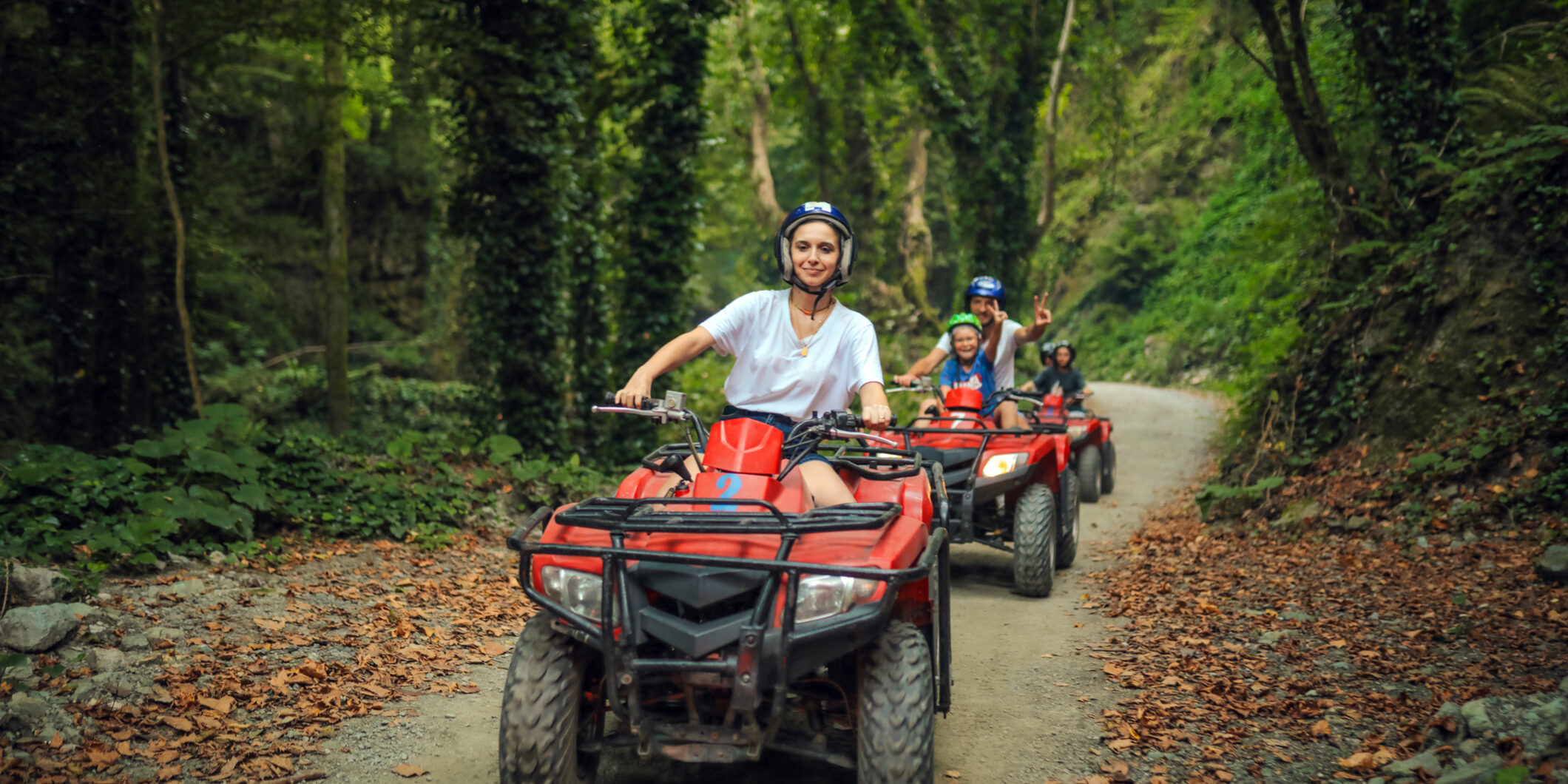 Outdoor Sports, Family, Friendship And Activity Lifestyle Having A Happy Day Using Atv
